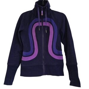 Lululemon Athletica Purple‎ Blue Striped Full Zip Jacket Size 4 Thumbholes